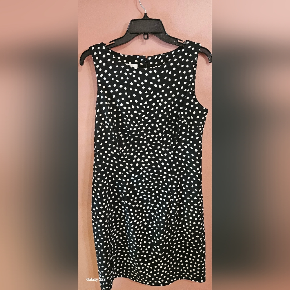 Dress Barn Sleeveless Black and White Polka Dot Dress Women's 10 Zip Back